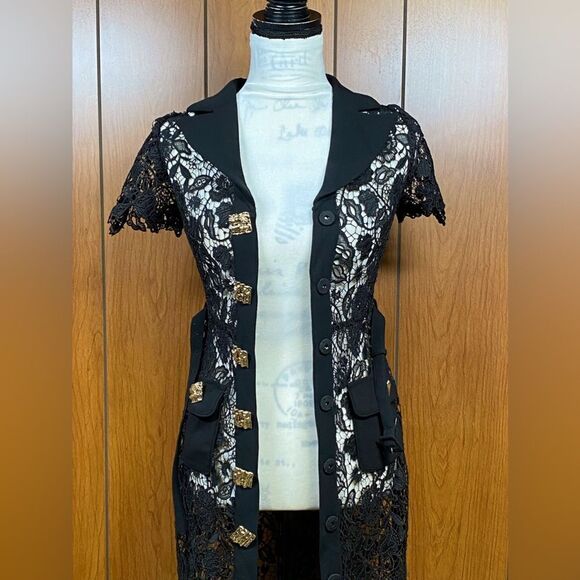 Self-Portrait Button-Up Laced Midi Dress size 2 - Picture 6 of 15